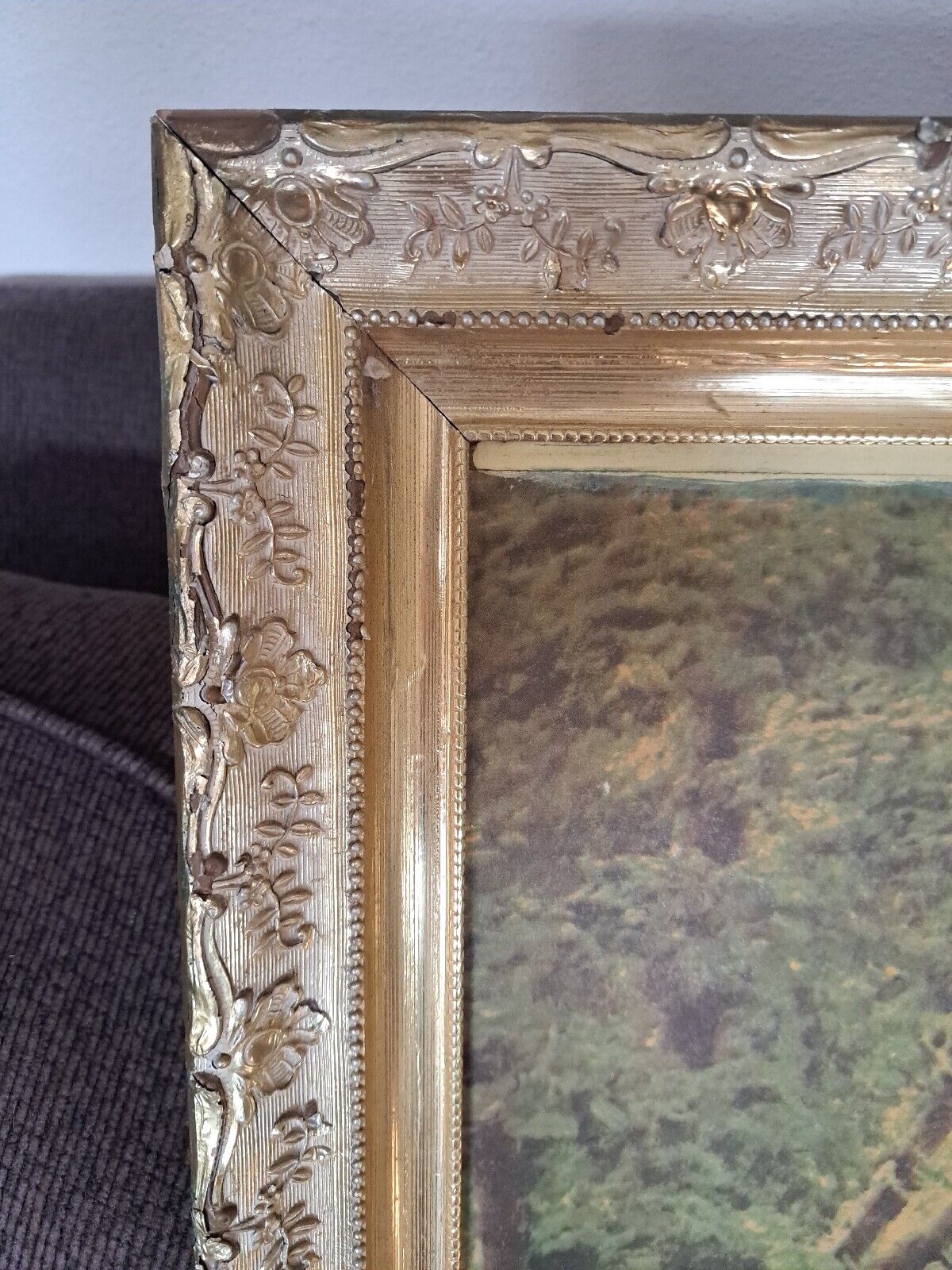 Vintage Large Wood Picture Frame Gold Foil MCM Ornate Fits 29.5\