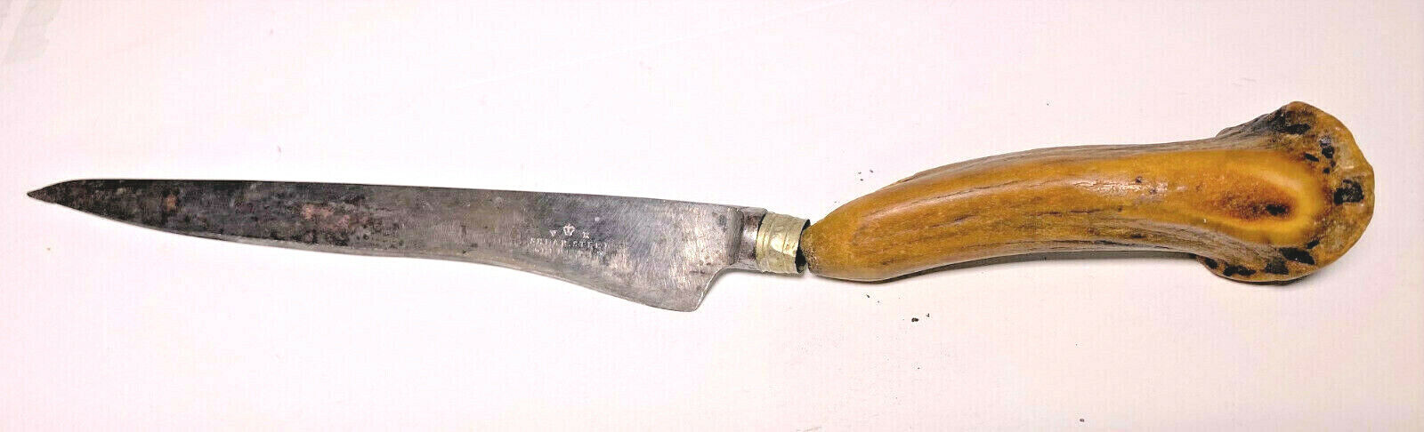 Antique 1800\'s Shear Steel Sheffield Knife with massive Stag Horn Handle 