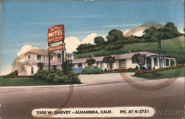 Alhambra,CA The View Motel Los Angeles County California Linen Postcard Vintage