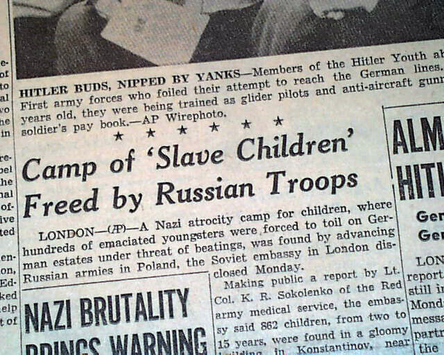 CONCENTRATION CAMP For Children LIBERATED Hitler Youth Photo 1945 WWII Newspaper