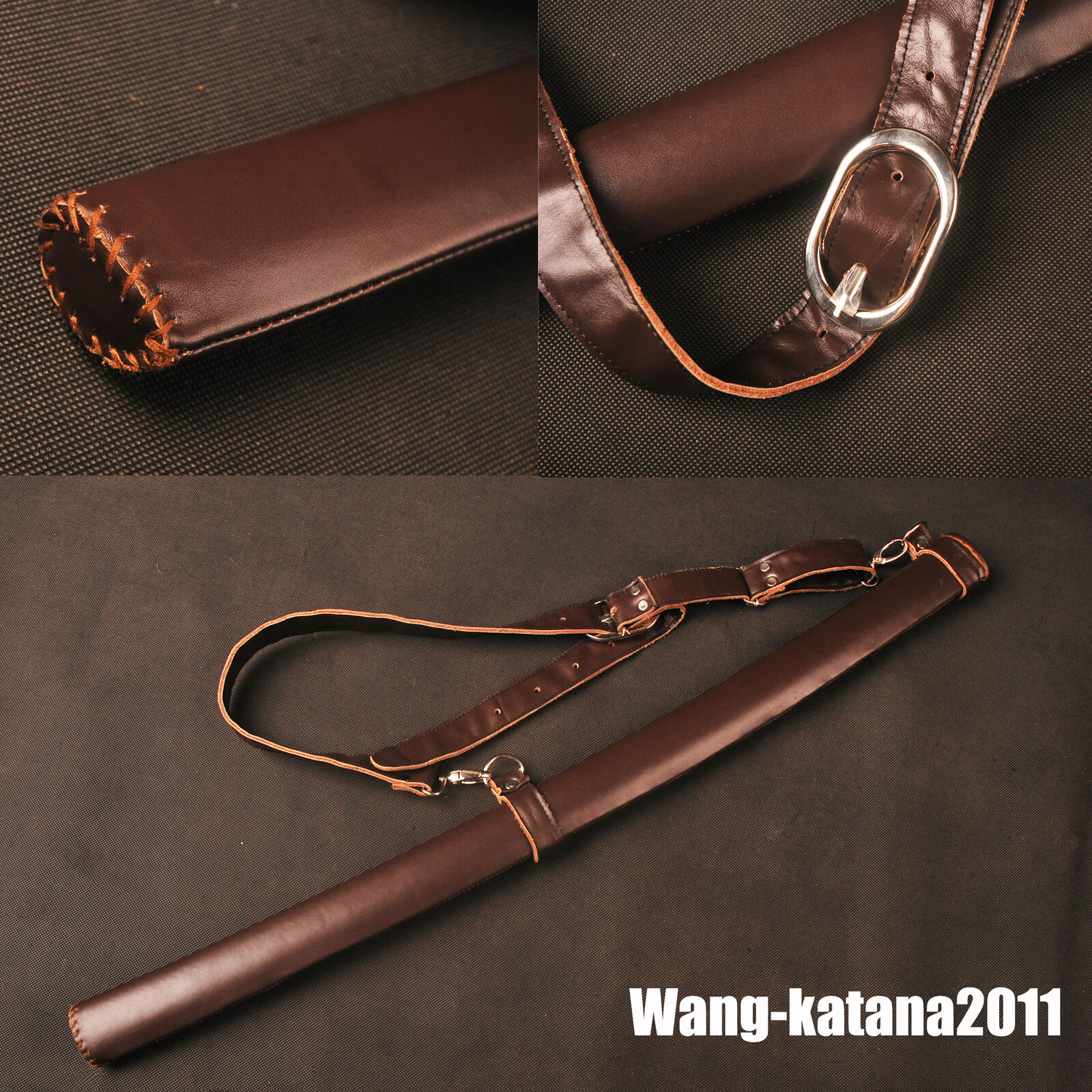 Brown Leather Katana Saya Sheath Scabbard for Japanese Samurai Sword Replacement