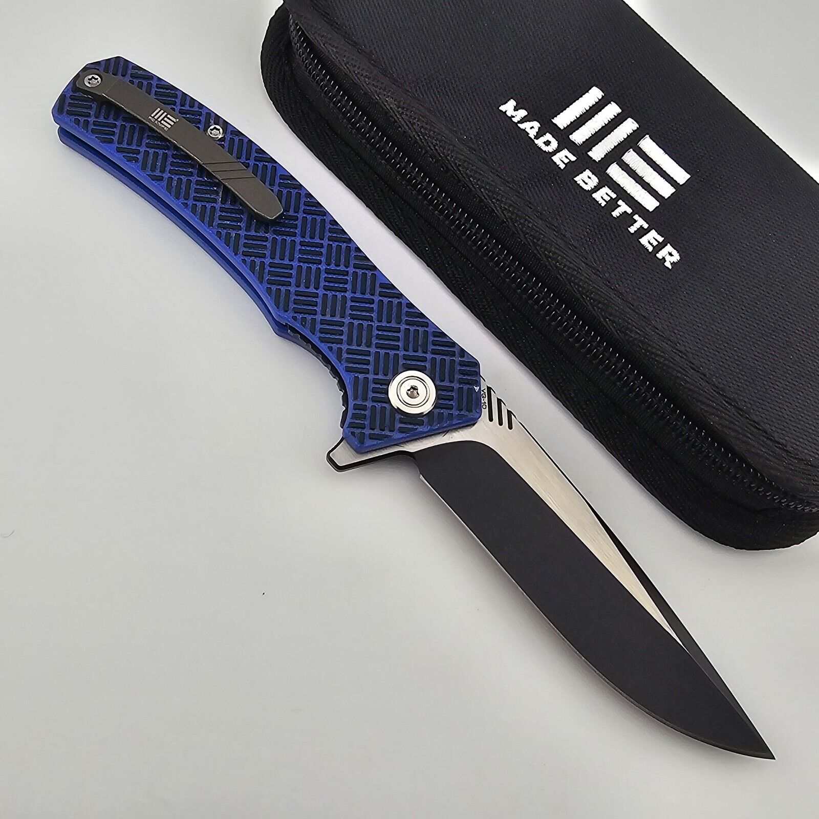 WE Knife Blitz Skreech Folding Knife Blue & Black G10 Handles VG10 Blade 711A