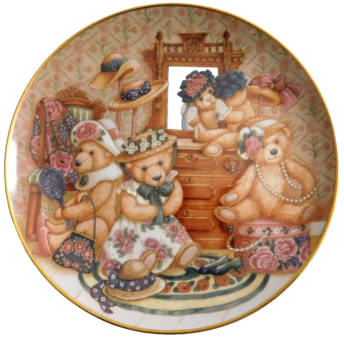 Franklin Mint Heirloom Collectors Bear Plate Hats Off to Teddy By Nita Showers