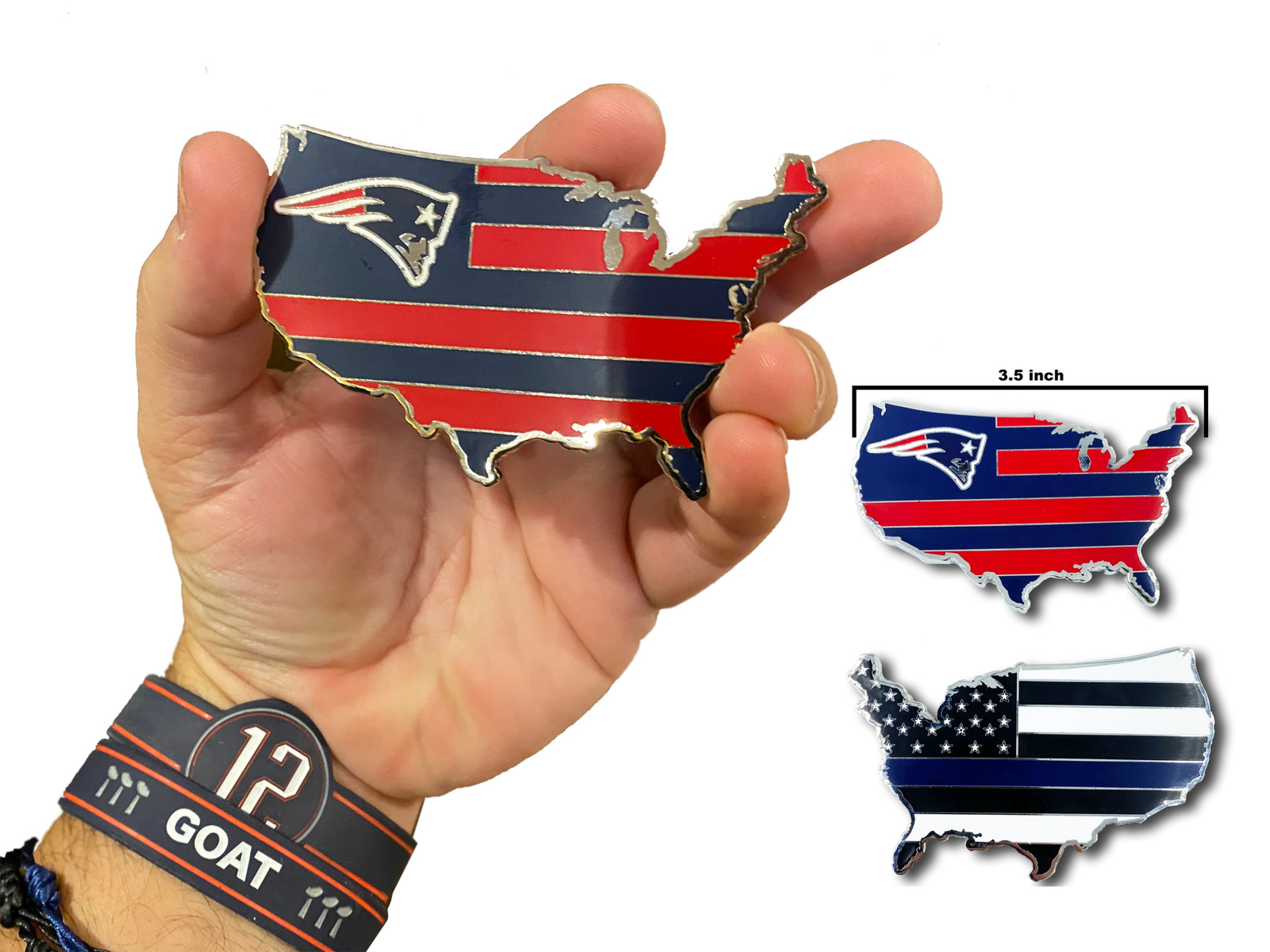 A-002 New England Patriots inspired Pats Nation THIN BLUE LINE US Map Challenge