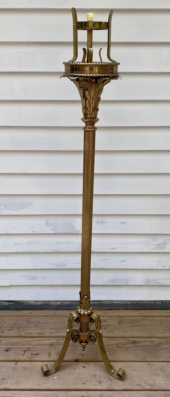 Antique 1926 Dated Religious Candle Holder/Pricket Solid Brass Large 53.75”H