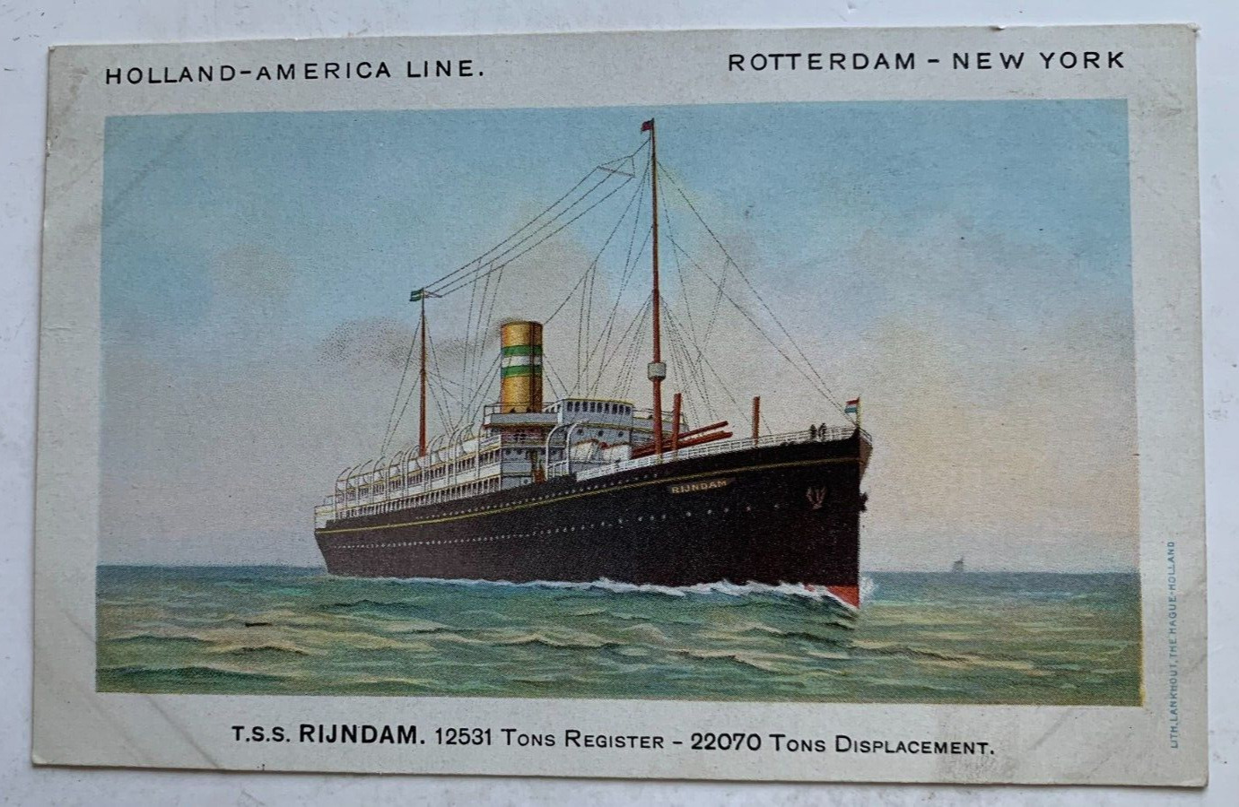 ca 1920s Ship Postcard Holland America Line TSS Rijndam Steamship Ocean Liner