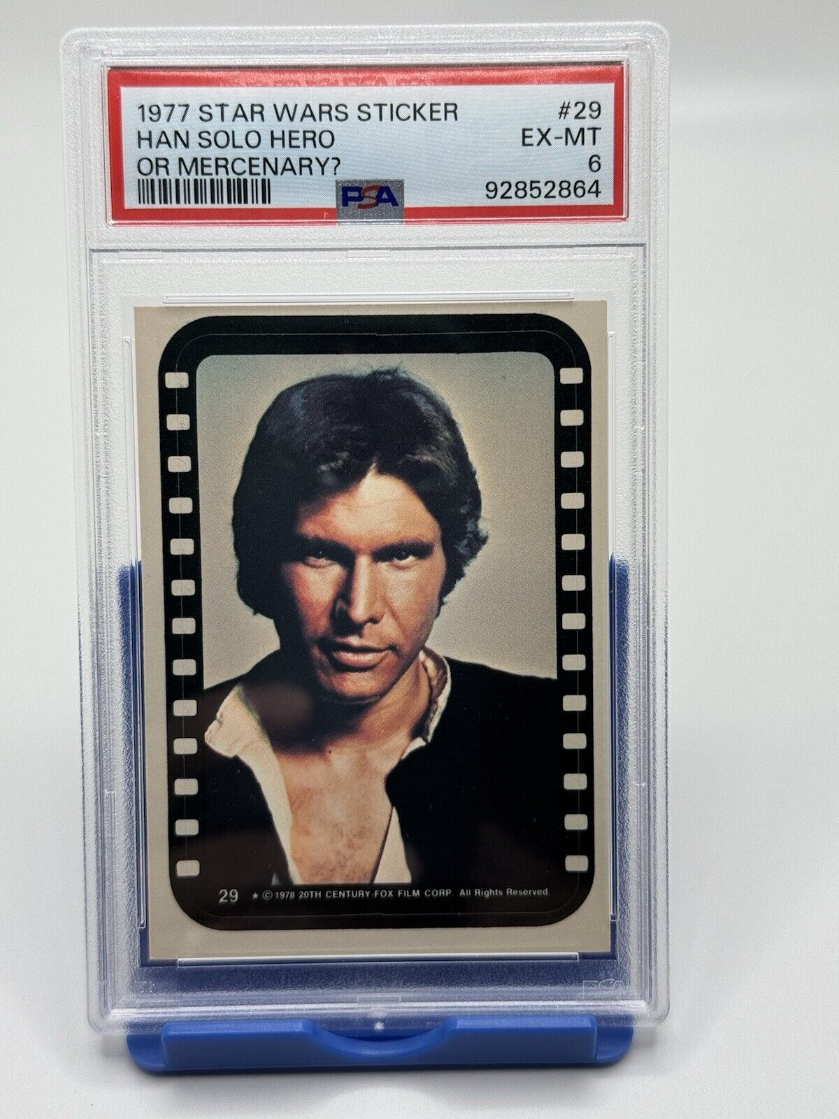 1977 Topps Star Wars Sticker #29 Han Solo Hero Or Mercenary PSA 6 EX-MT Vintage