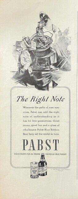 Rare 1940\'s Vintage Original Pabst Blue Ribbon Beer Advertisement Man Cave Bar