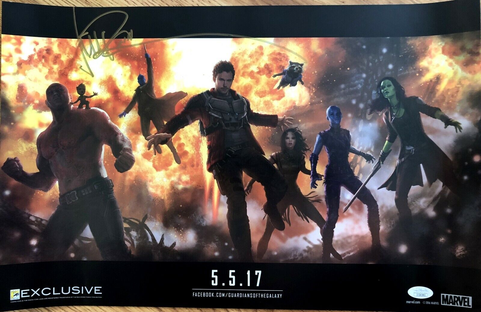 Michael Rooker signed Guardians of the Galaxy 2016 SDCC Marvel movie poster JSA
