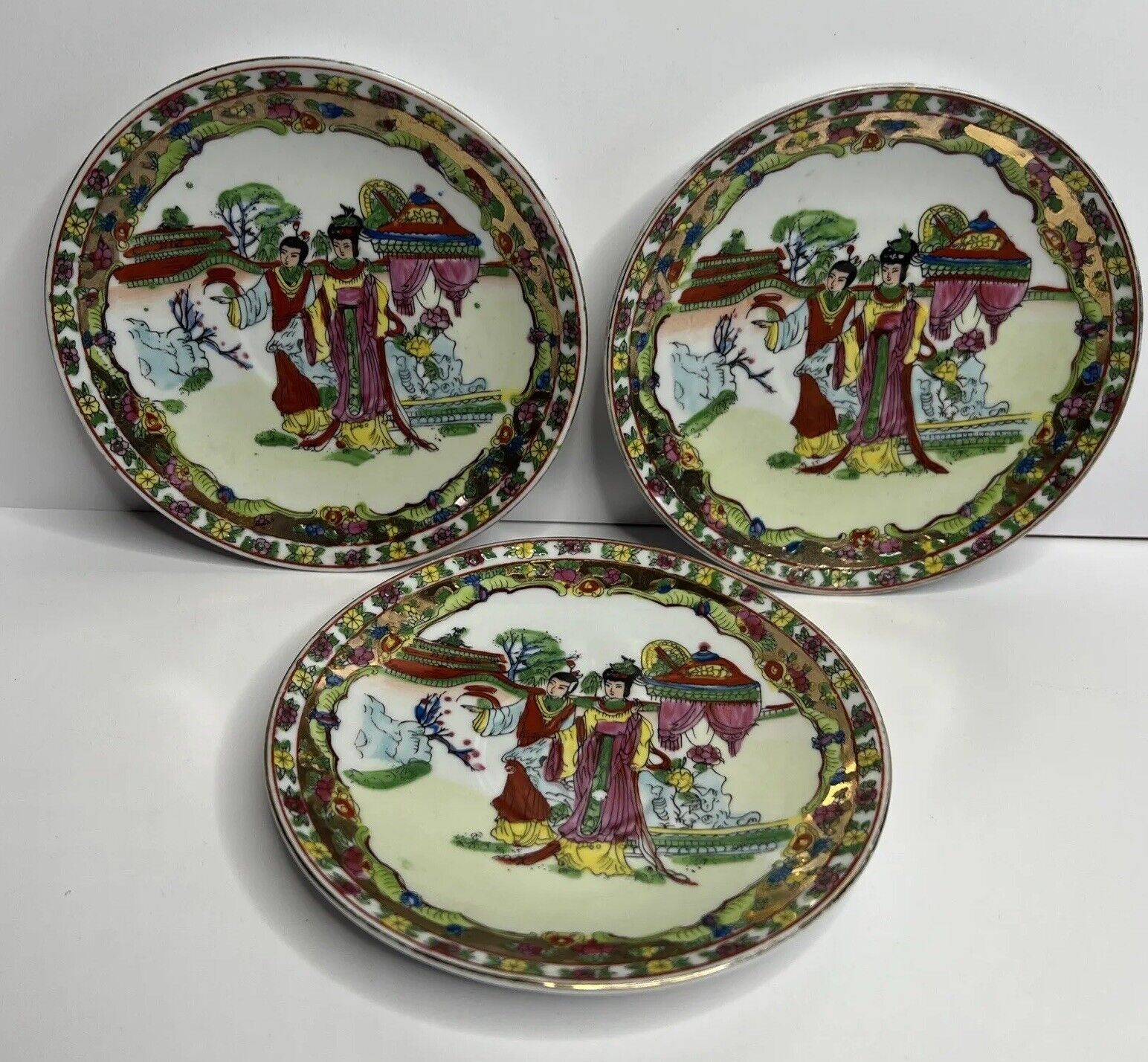 3 Hand Painted Porcelain Decorative Vintage Dessert Plates ST China