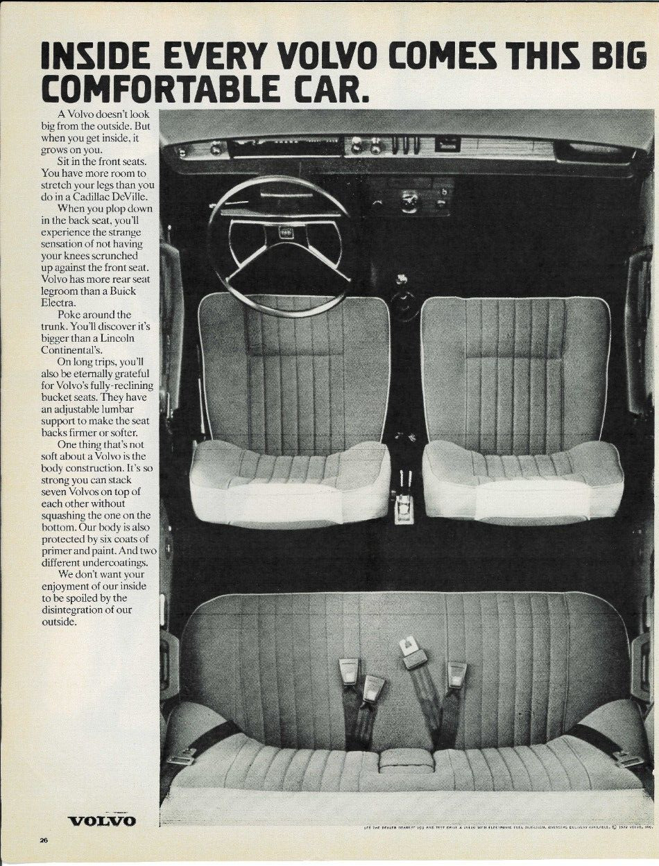 1972 VOLVO Car Automobile Interior Seats Vintage Print Ad Advertising