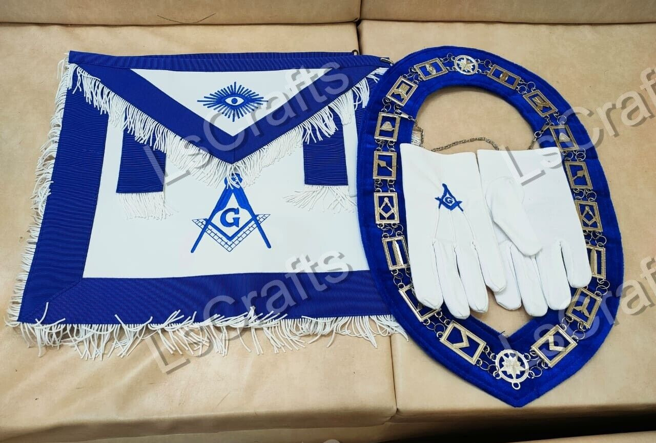 Masonic Regalia Master Mason Apron, Chain Collar and gloves Full Set