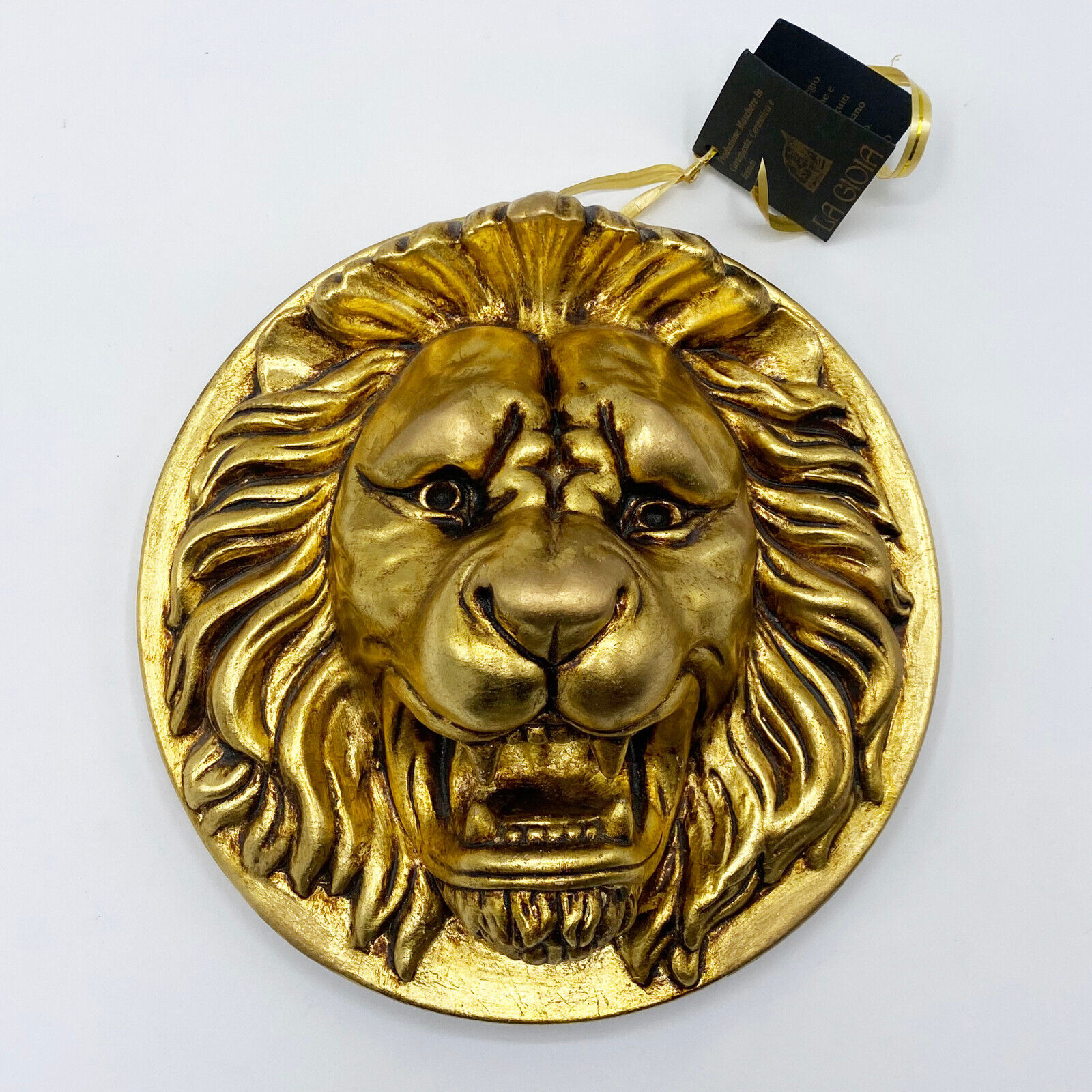 LA GIOIA Vintage Venetian Lion Wall Hanging Plaque Gold Leaf Sculpture Art Mask