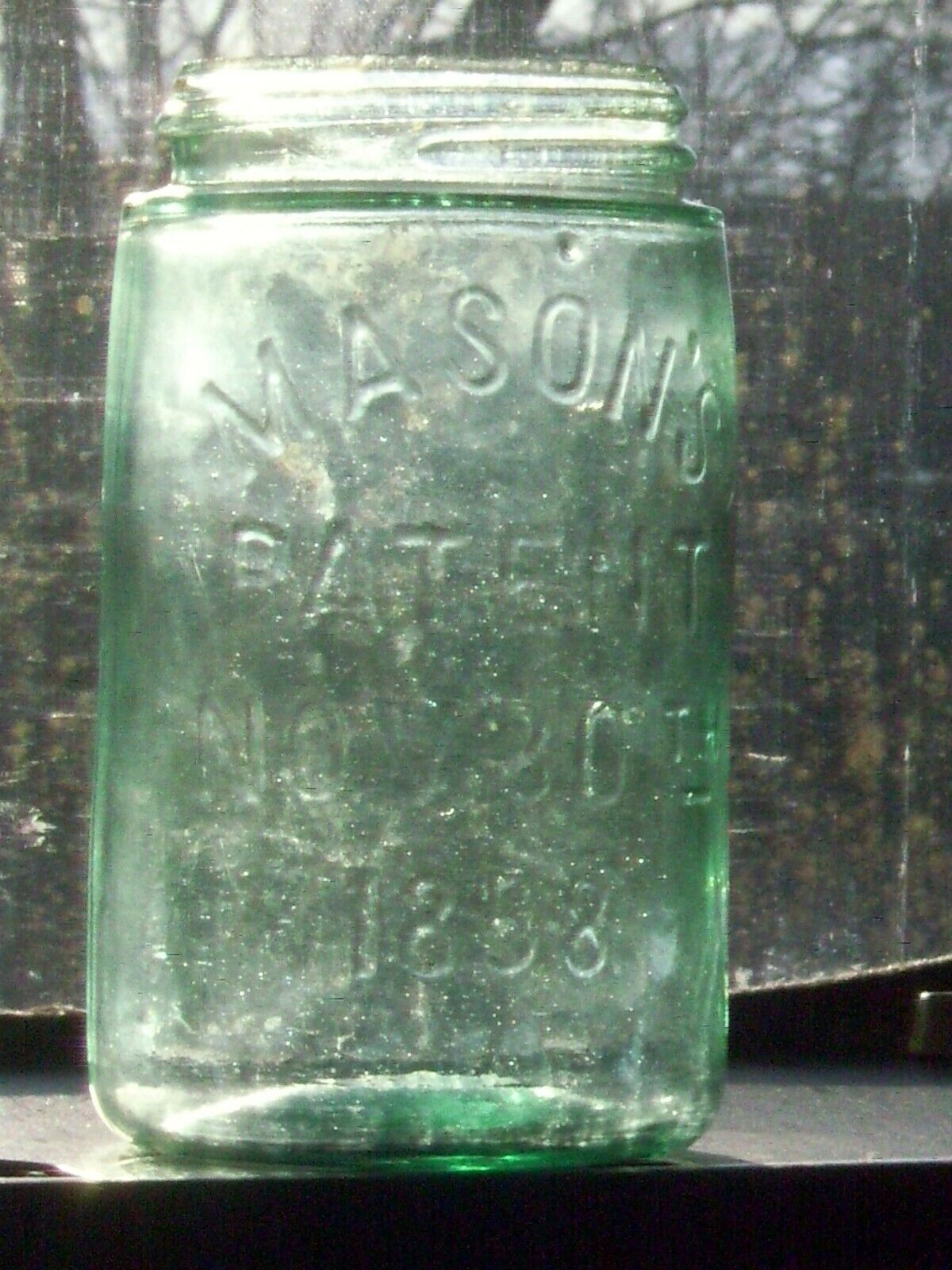 Rare ground lip 1 pt. Mason's patent Nov. 30 1858 canning jar. Base marked # 1 