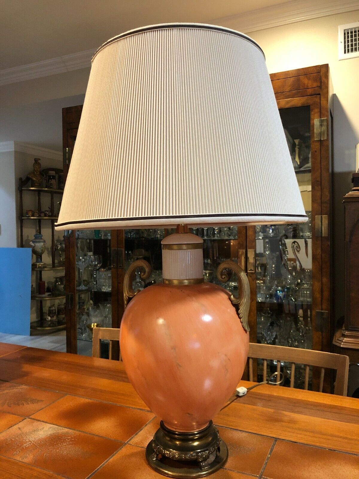 Marbro Coral Marble Pattern Porcelain Neoclassical Lamp w/Ears, 33 1/2\