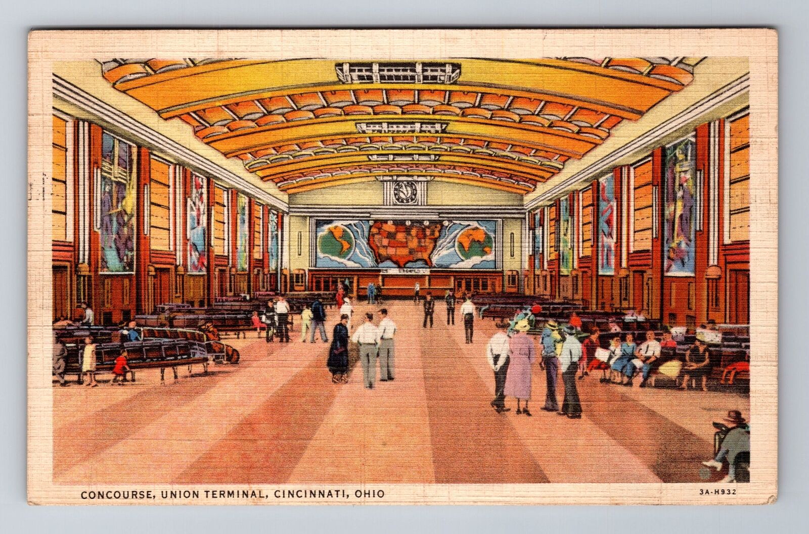 Cincinnati OH-Ohio, Concourse, Union Terminal, Antique Vintage Souvenir Postcard
