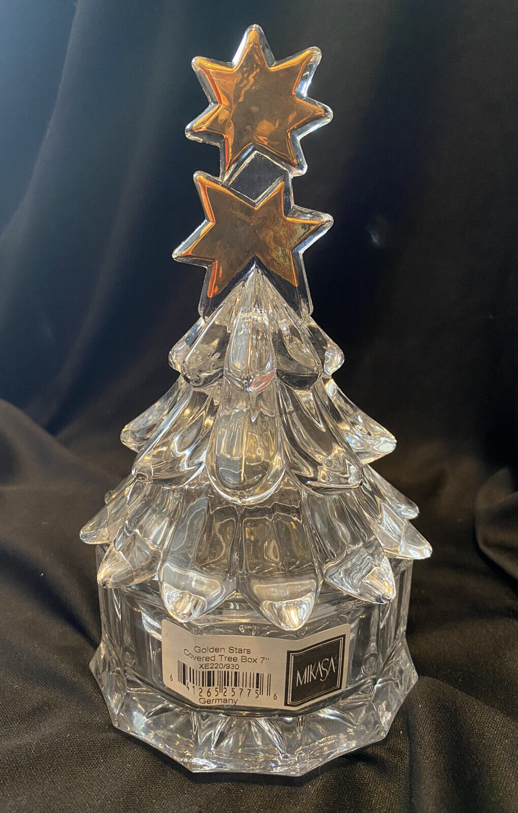 vtg Mikasa Golden Stars Covered Christmas Tree Trinket Box Collectible Crystal