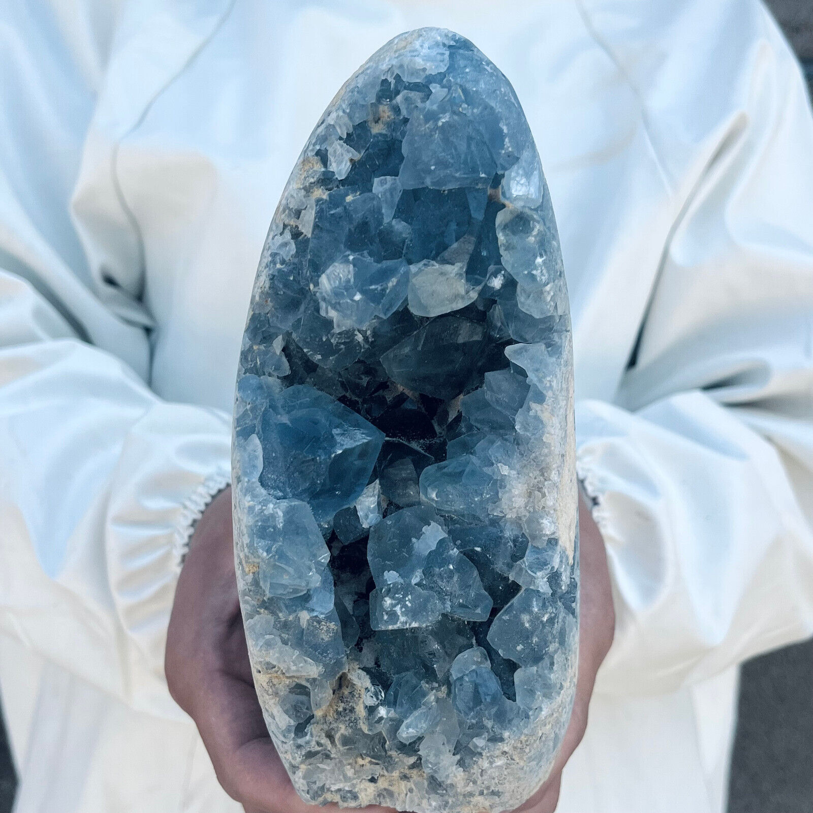 4.6LB Large Natural Blue Celestite Crystal Geode Quartz Cluster Mineral Specime