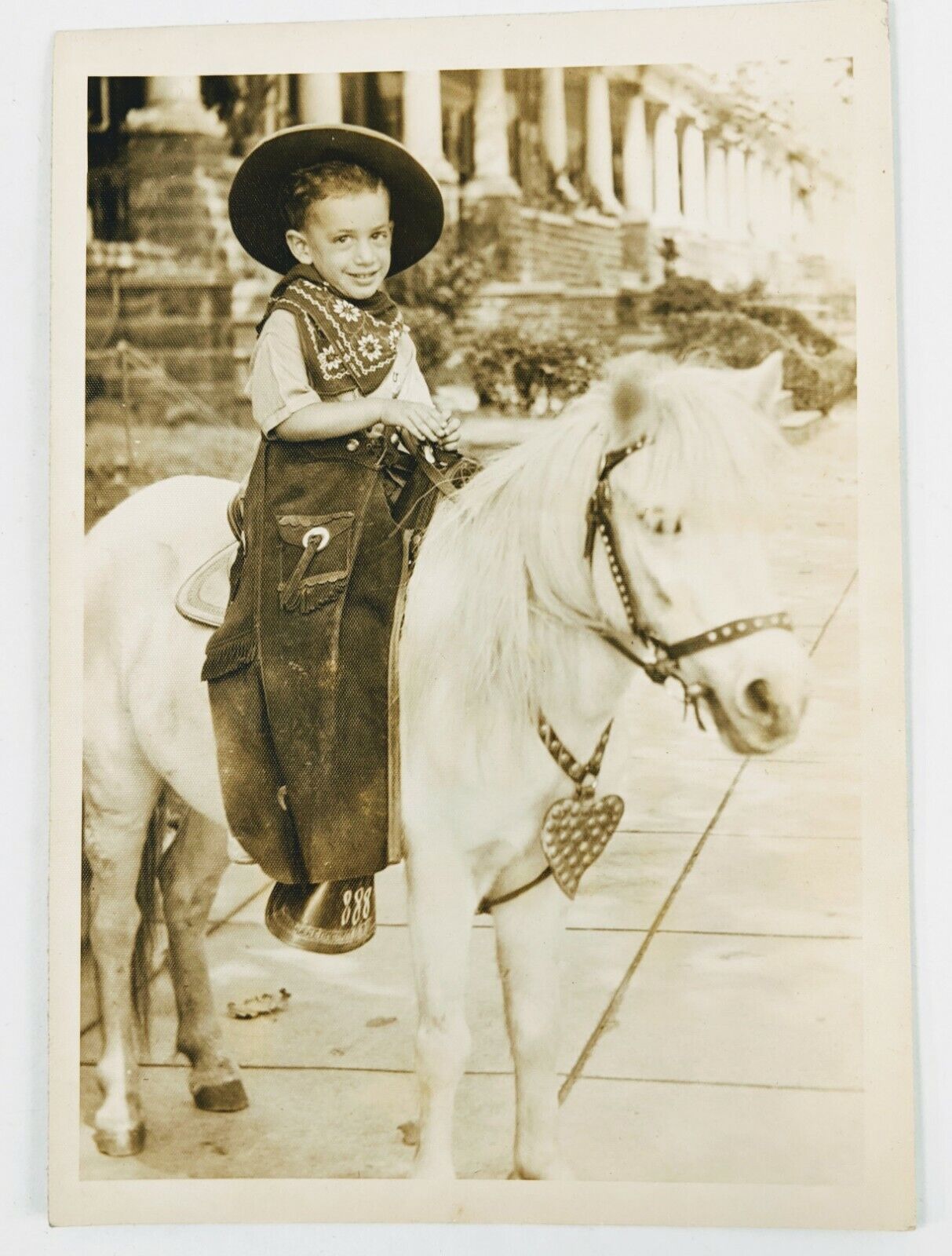 Old B&W Photo Cowboy Kid Boy Donkey Small Horse Birthday Party 5x7