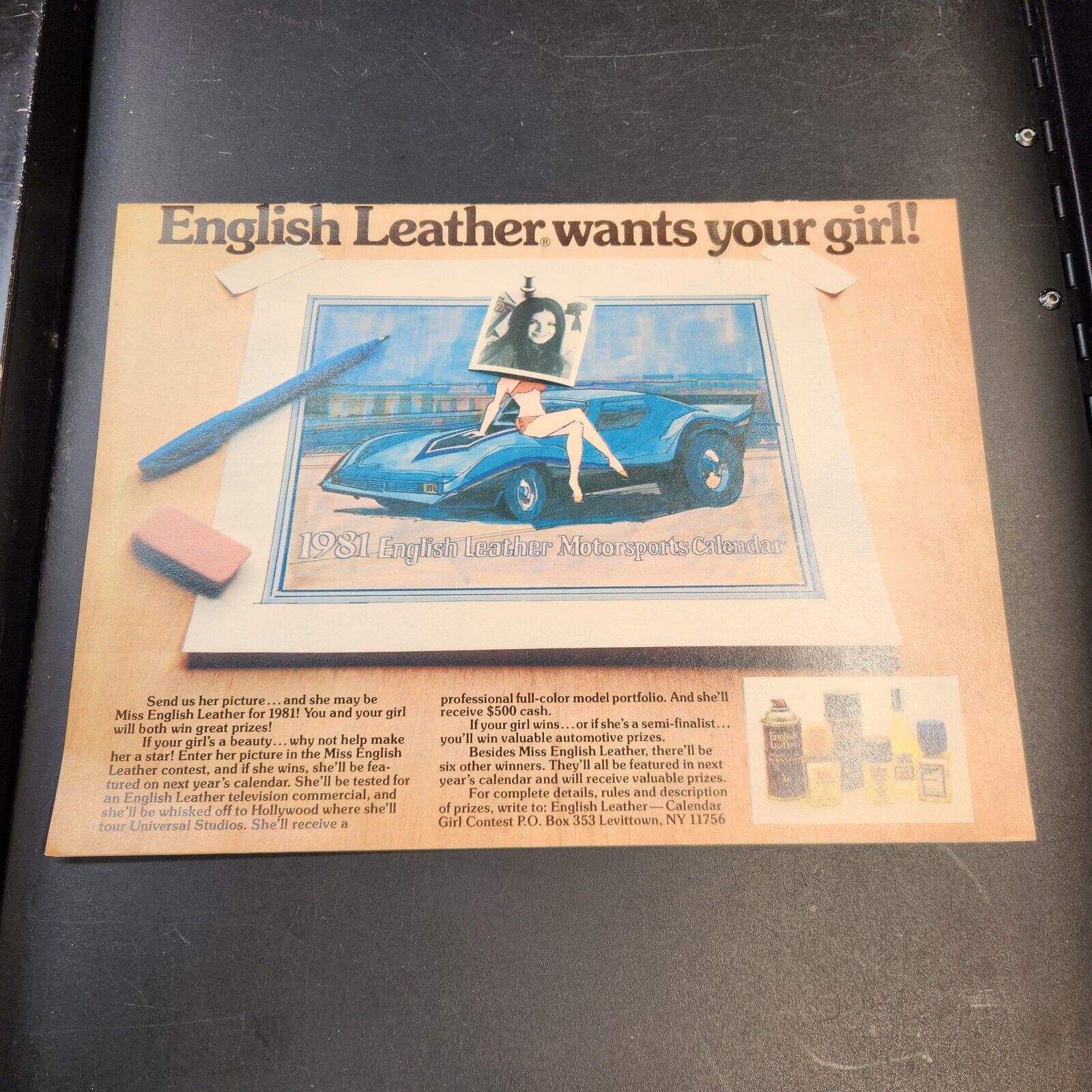 Vintage English Leather Auto Racing Pull Out Calender May 1980 - April 1981.