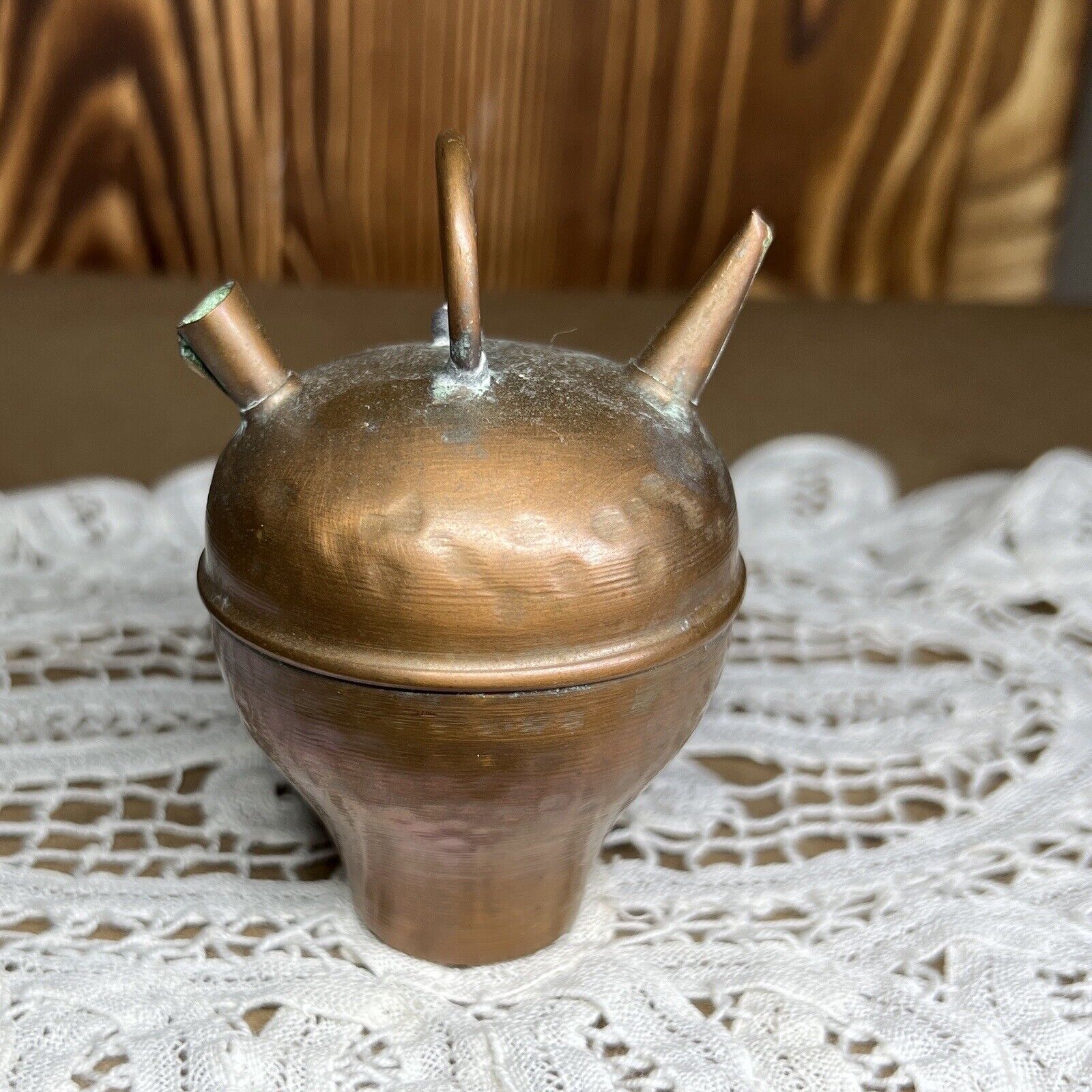 Copper Handcrafted Vintage Vessel Mini Botijo Collectible Patina 3.5”