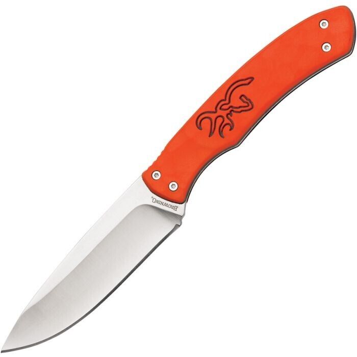 Browning Primal Fixed Knife 3.75 Stainless Steel Full Blade Orange Rubber Handle