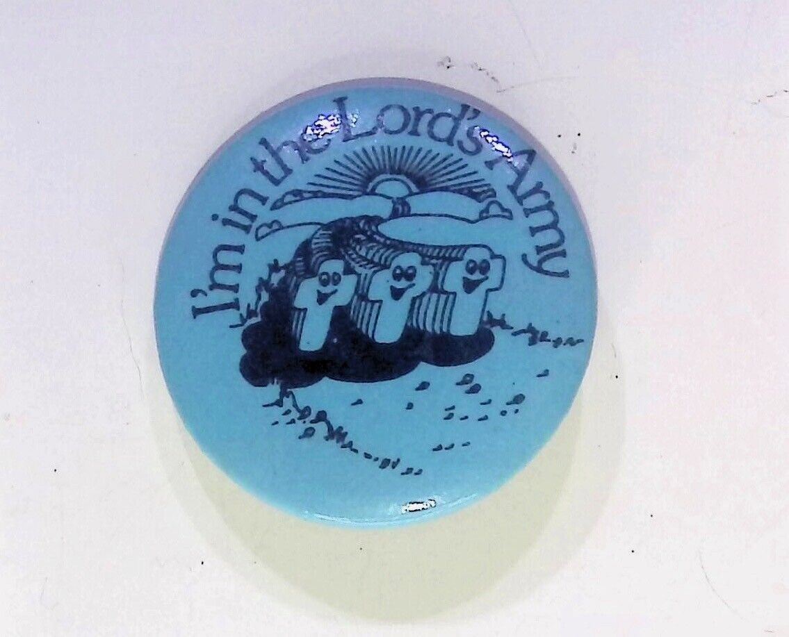 IM IN THE LORD'S ARMY VINTAGE BUTTON PIN ADVERTISING