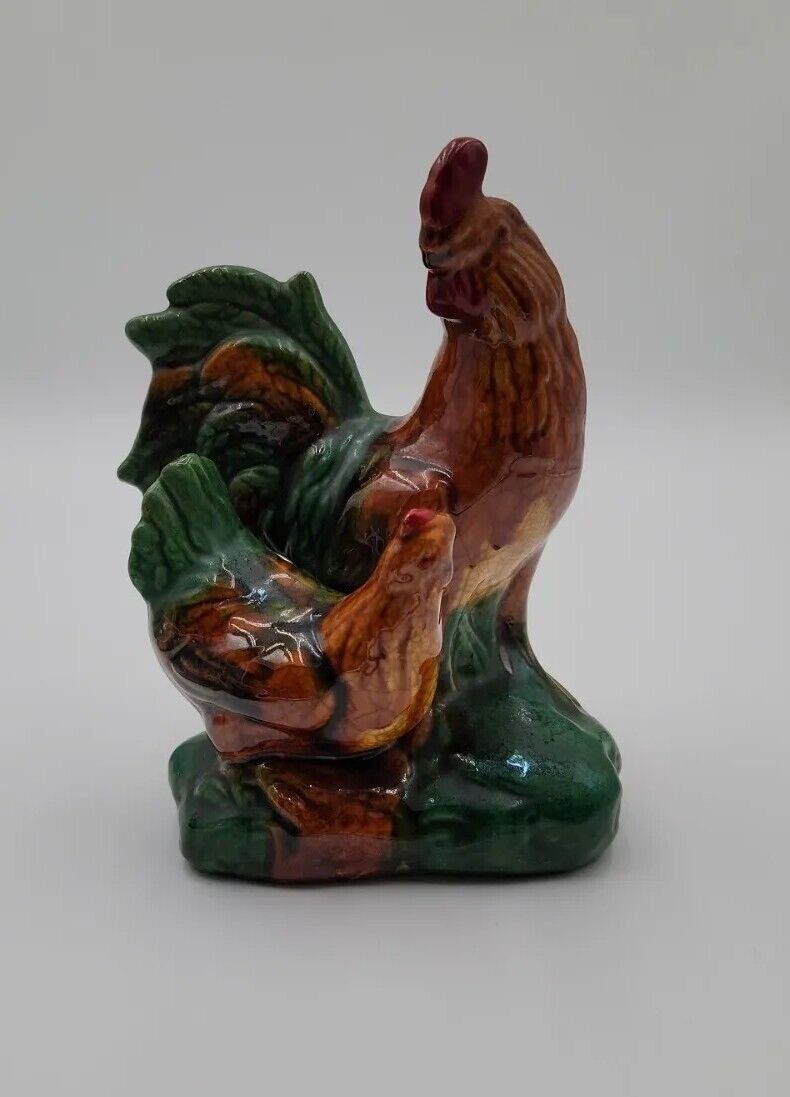 Vintage Rooster & Hen Ceramic Figurine 7 3/4” x 5 1/2” Farmhouse Decor
