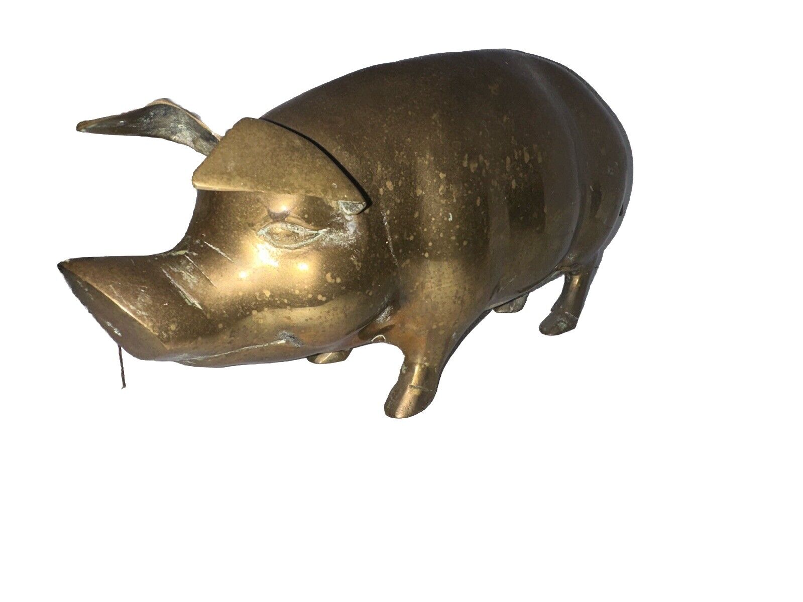 Vintage Heavy  Brass Pig Piggy Bank 15 inches Snout to Tail