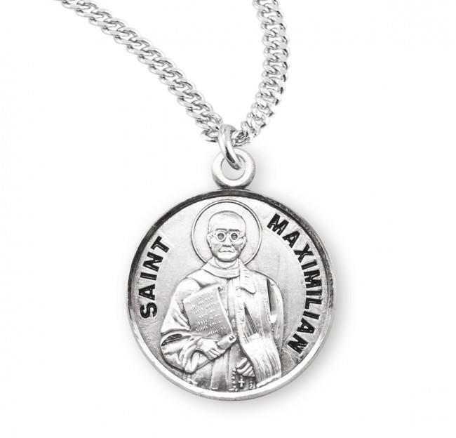 Saint Maximilian Round Sterling Silver Medal Size 0.9in x 0.7in