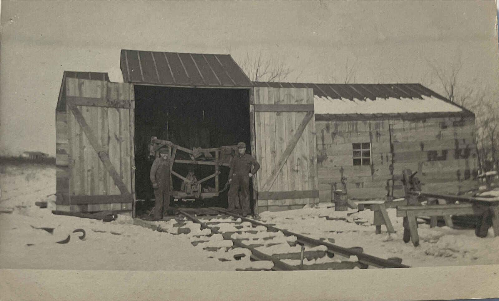 Real Photo postcard Men Working Agriculture Winter RPPC  Vintage