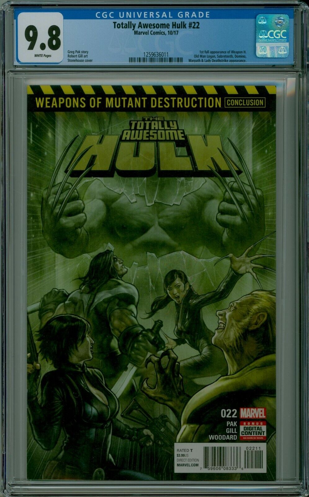 Totally Awesome Hulk #22 CGC 9.8 white pages WEAPON H Hulkverine 1259636011