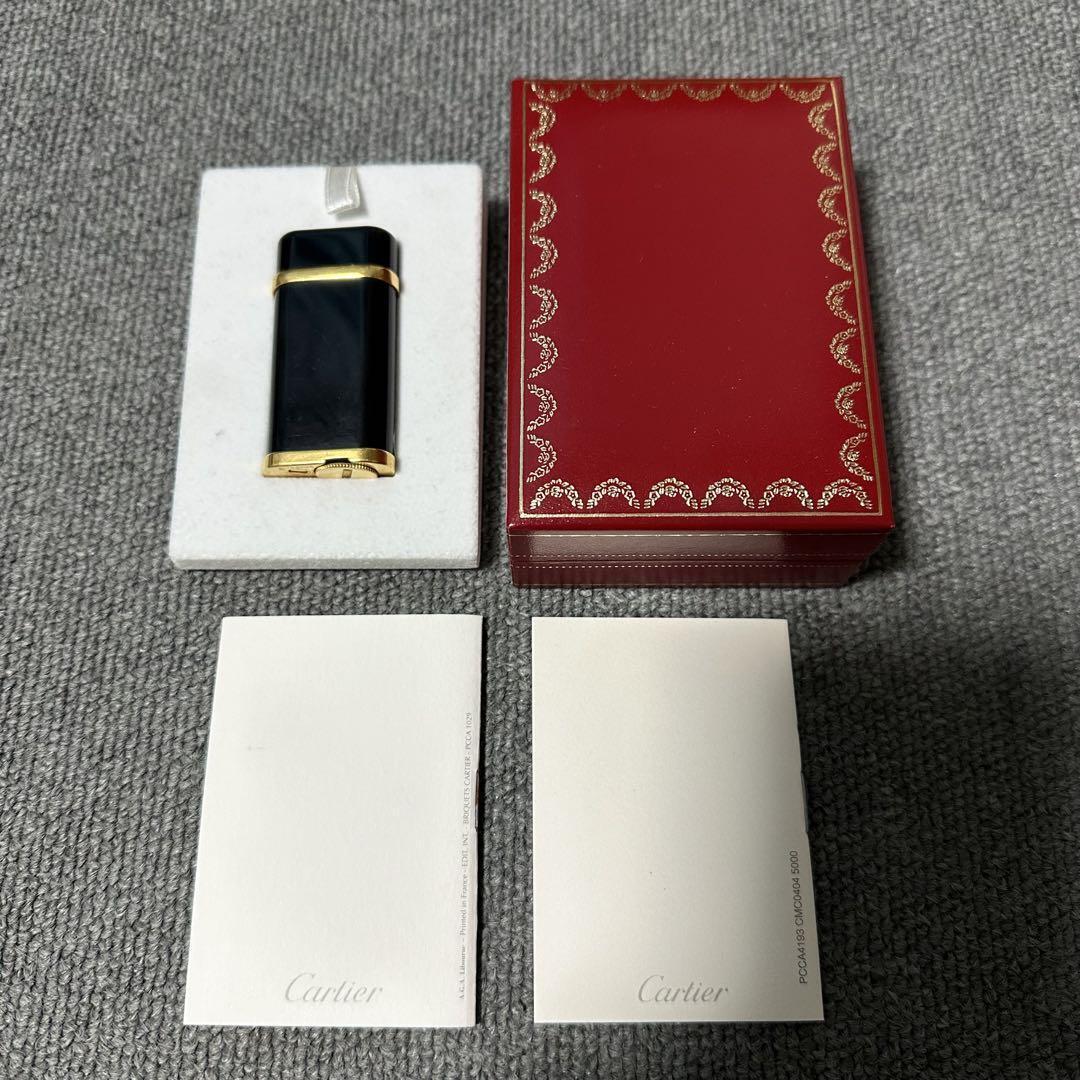 WORKING Cartier Vintage Lighter Godron Black Gold Case Box Rare Sale