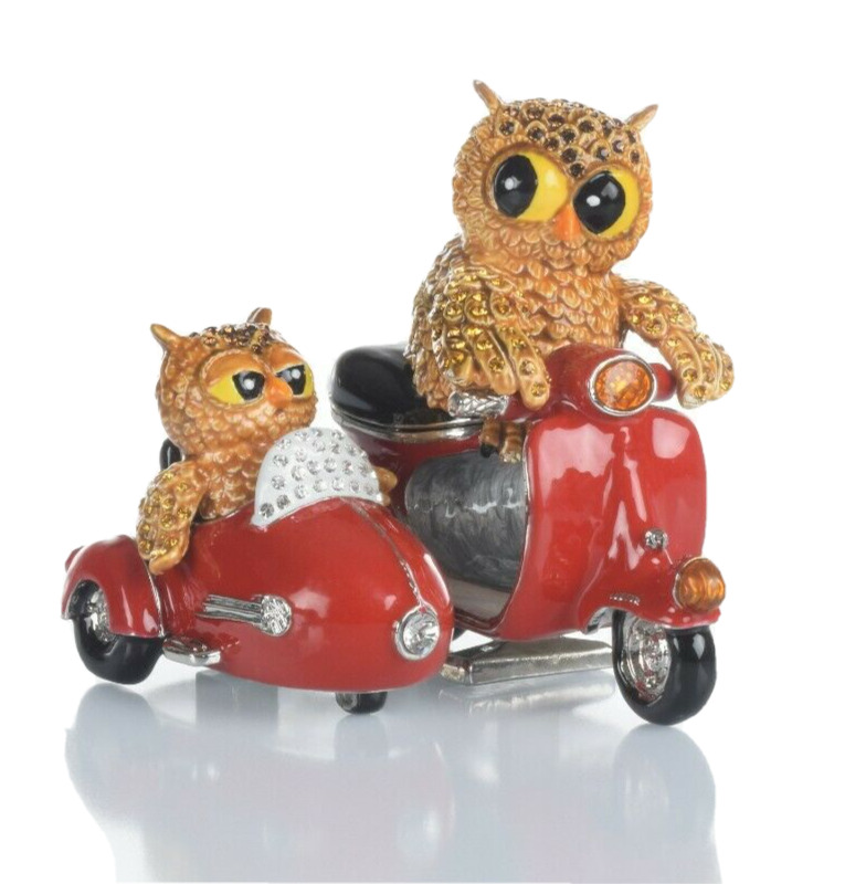 Owl on bike Trinket Box Hand made by Keren Kopal with Crystals - LIMITED EDITION