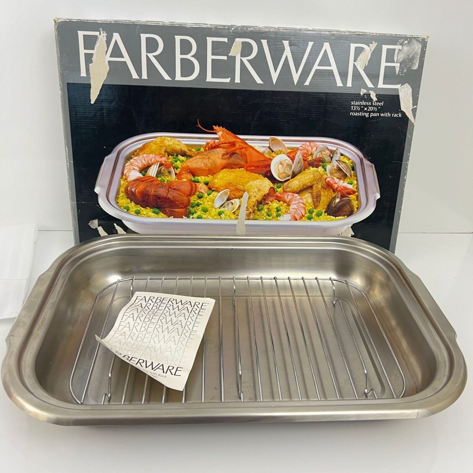 Vintage FABERWARE 720 Stainless Steel Roasting Pan with Rack Box