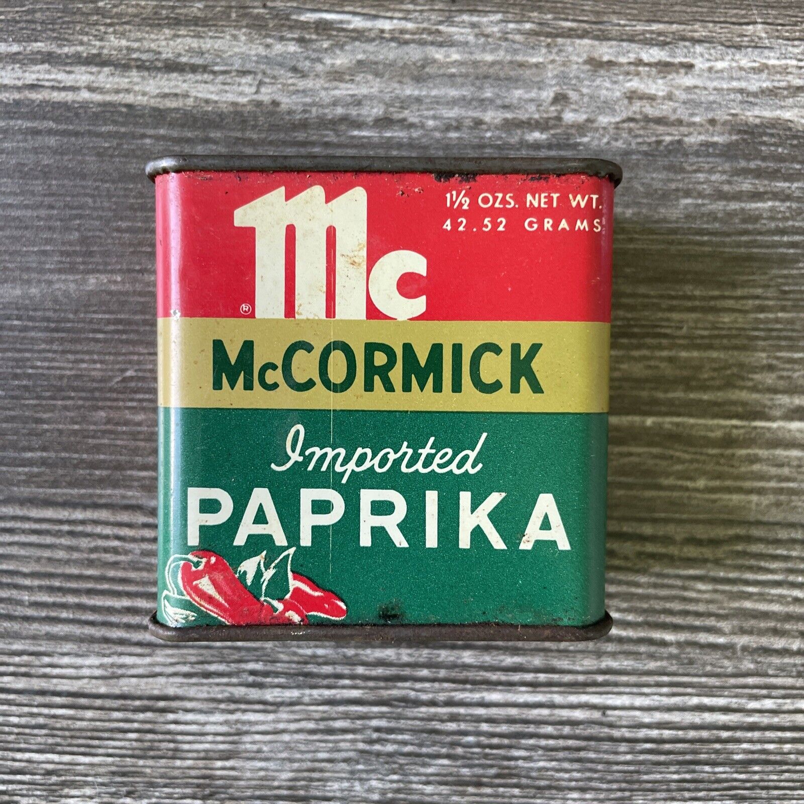 Vintage McCormick Imported Paprika Tin 1 1/2 oz  Perfectly Rusted Tin Authentic