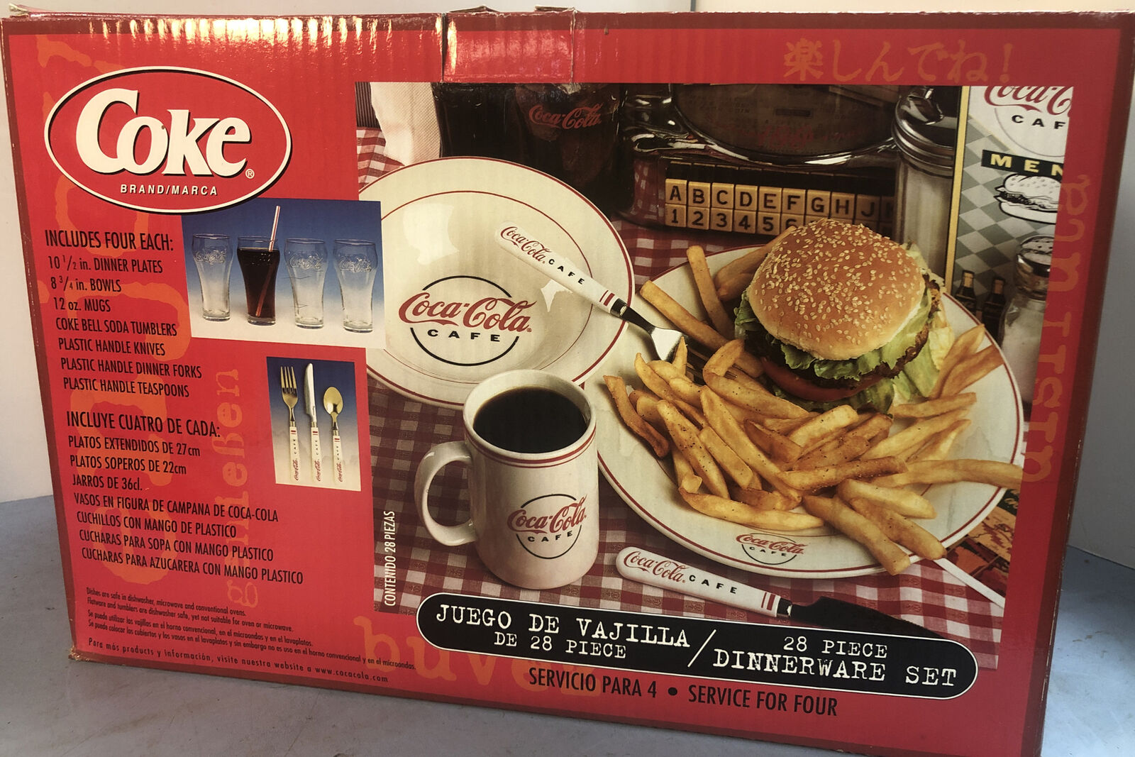 28 pc Vintage 2000 Gibson Coca-Cola Cafe Diner Dinnerware Set For 4, New