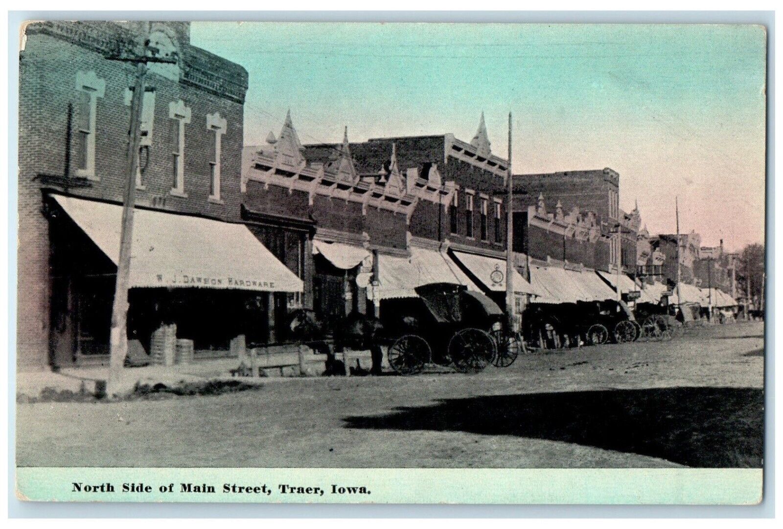 c1910's North Side Of Main Street View Cars Traer Iowa IA Antique Postcard