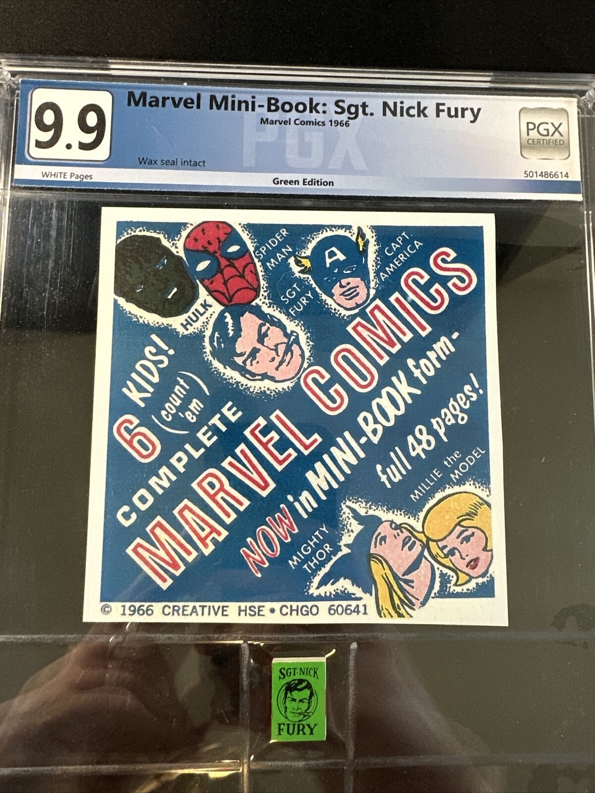 SGT NICK FURY PGX 9.9 Marvel Mini Book Comic MARVELMANIA 1966 Silver Age Green