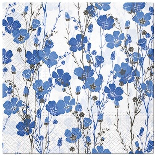 Two Individual Luncheon Decoupage Paper Napkins Blue Flower Meadow Spring