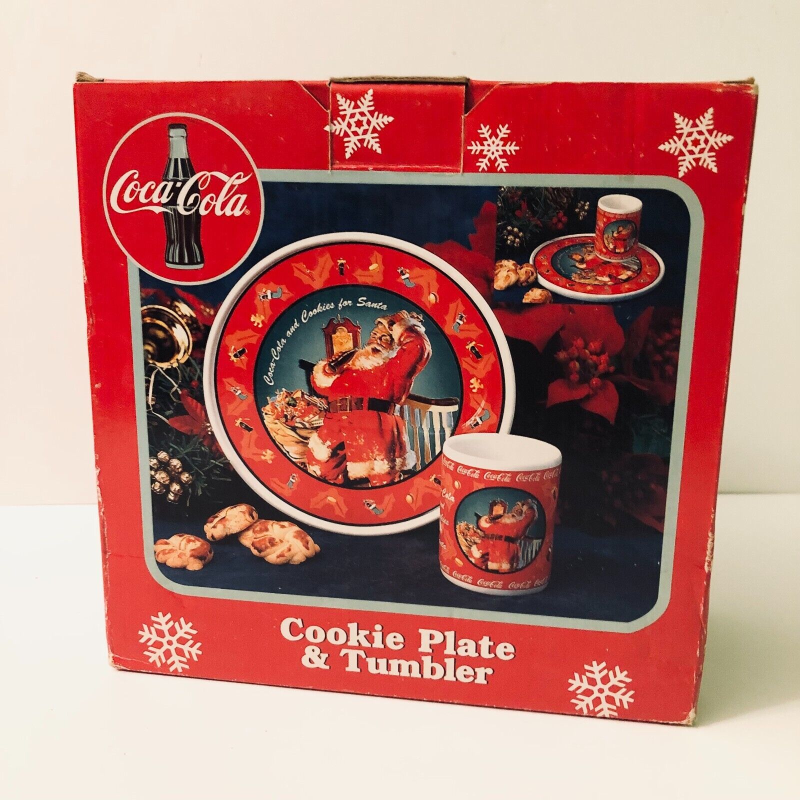 Vrg 1998 Enesco Coco Cola Santa Cookie Plate and Tumbler Christmas