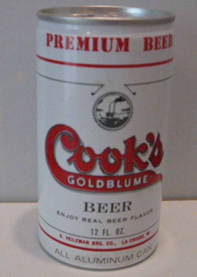 Cook\'s Goldblume Beer Heileman Brewing Georgia Stamped in Black on Top of Can