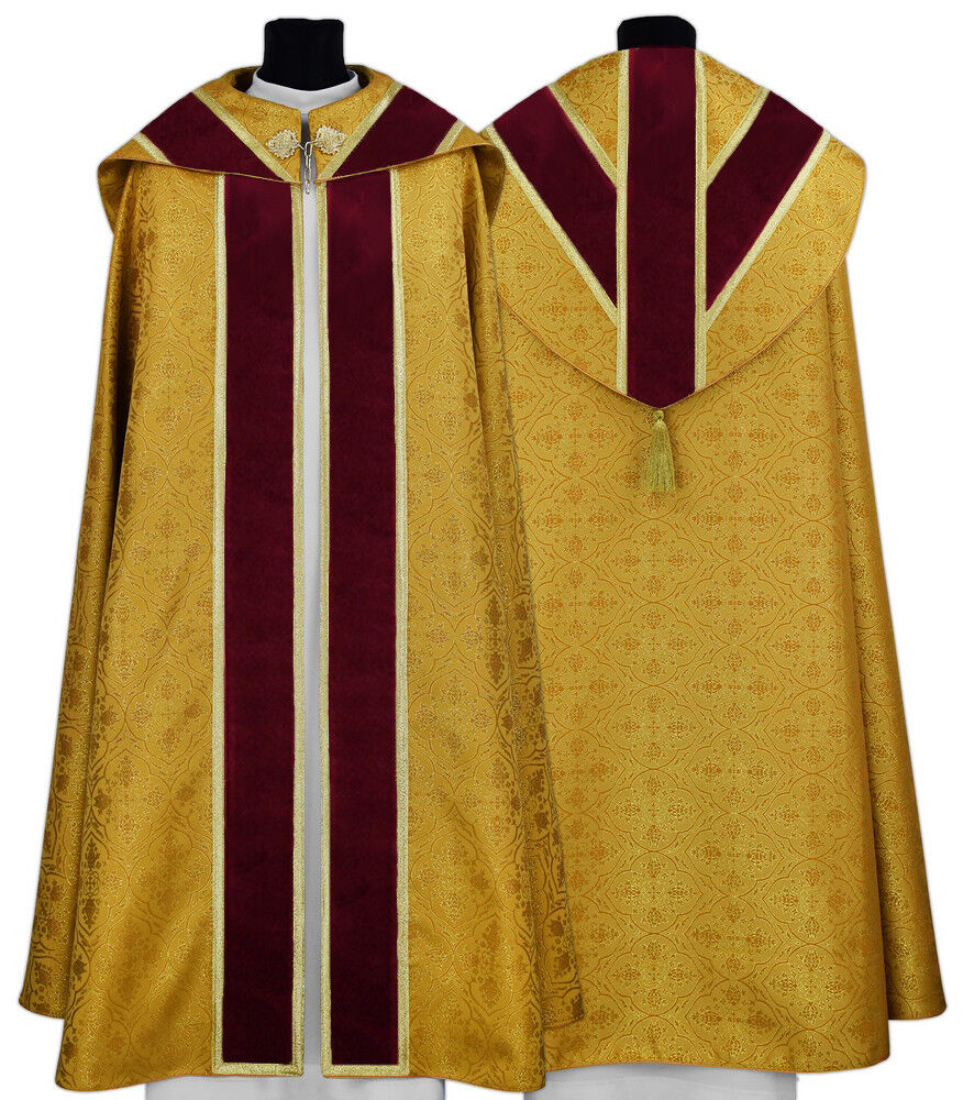 Gold/red Semi Gothic Cope with stole KY000-AGC16p Vestment Capa pluvial Dorada