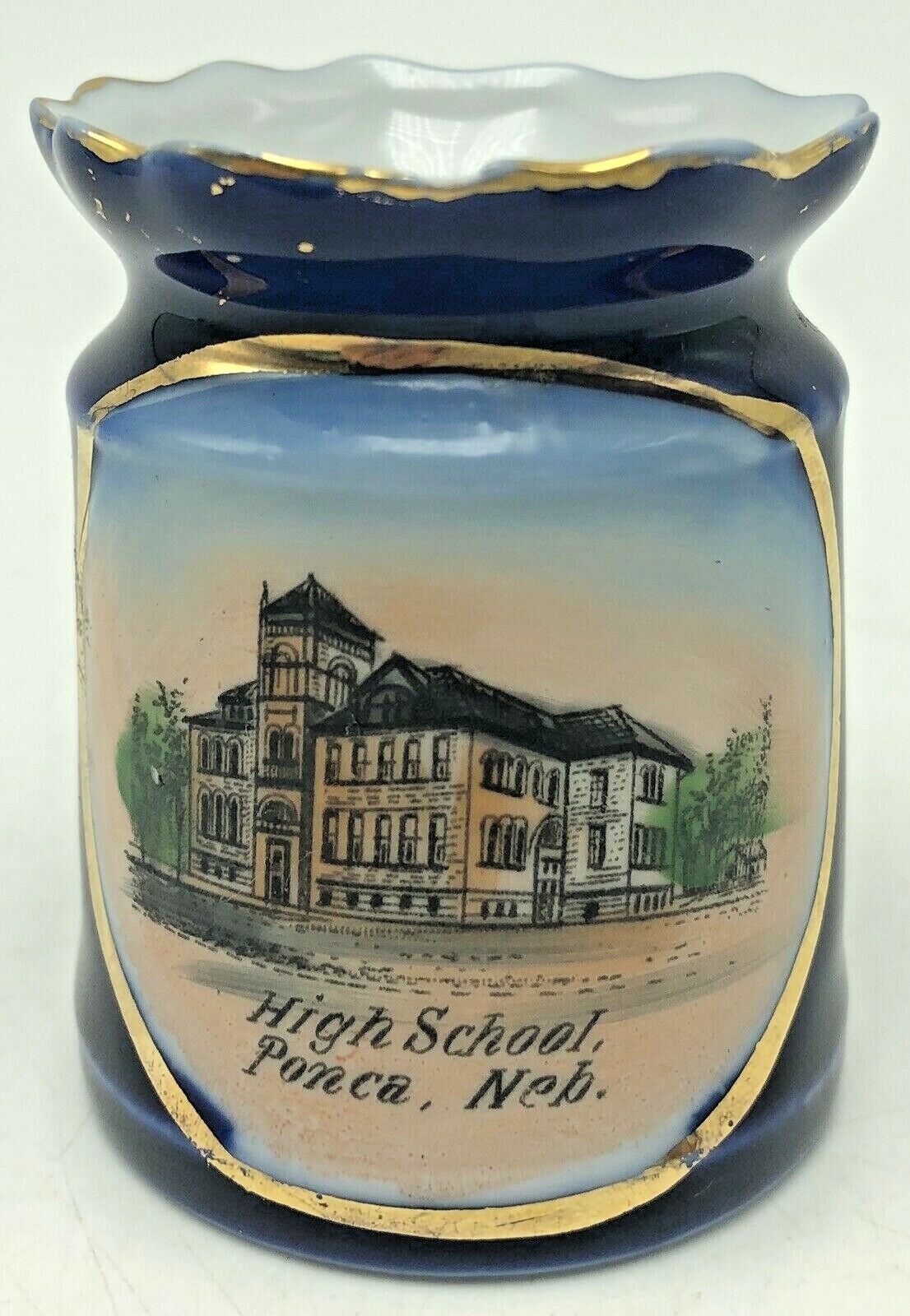 Antique Souvenir Ponca Nebraska Toothpick Holder High School Germany Dixon 