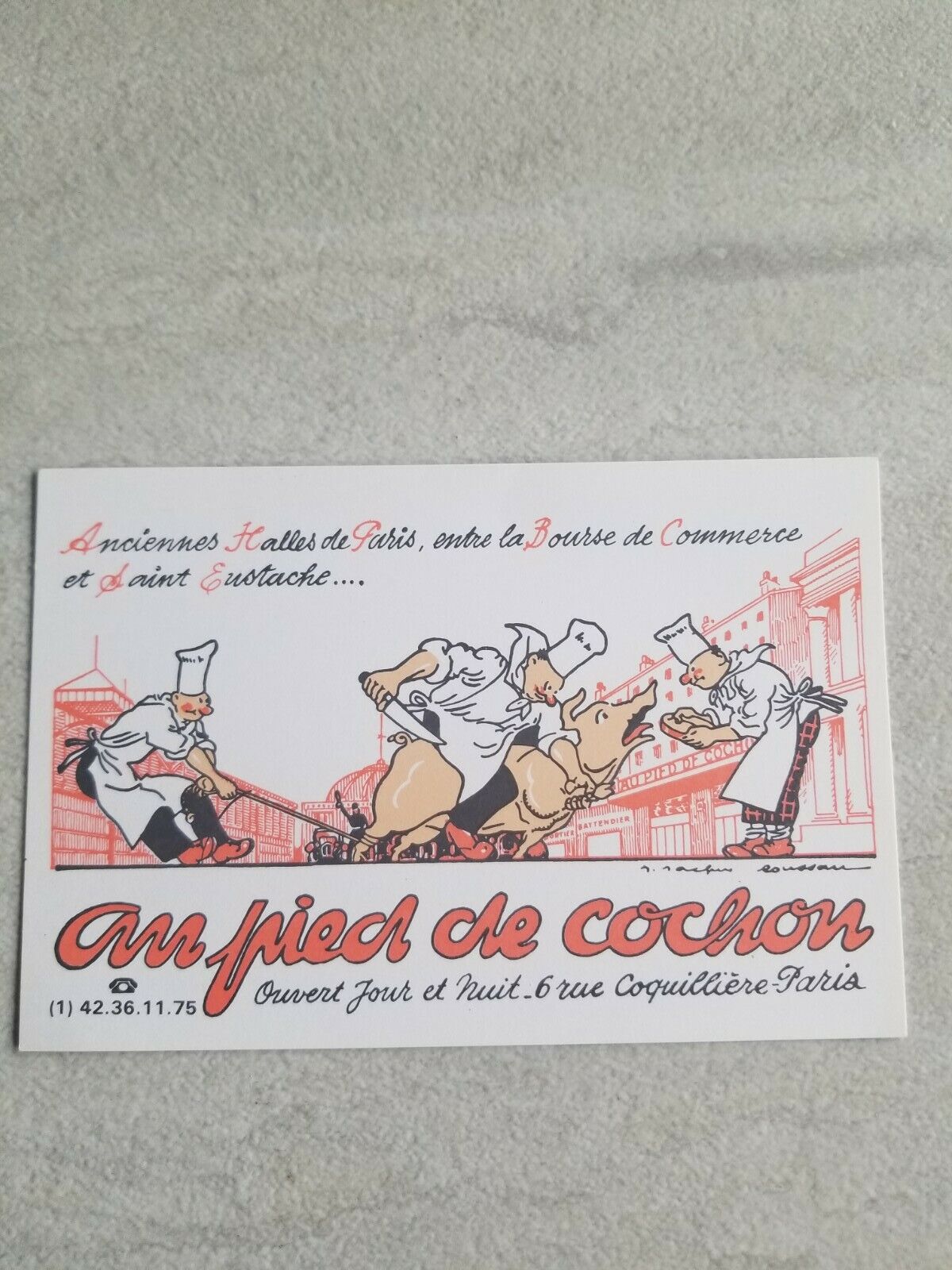 Au Pied De Cochon Restaurant Paris France Postcard - Julia Child Favorite, Rare