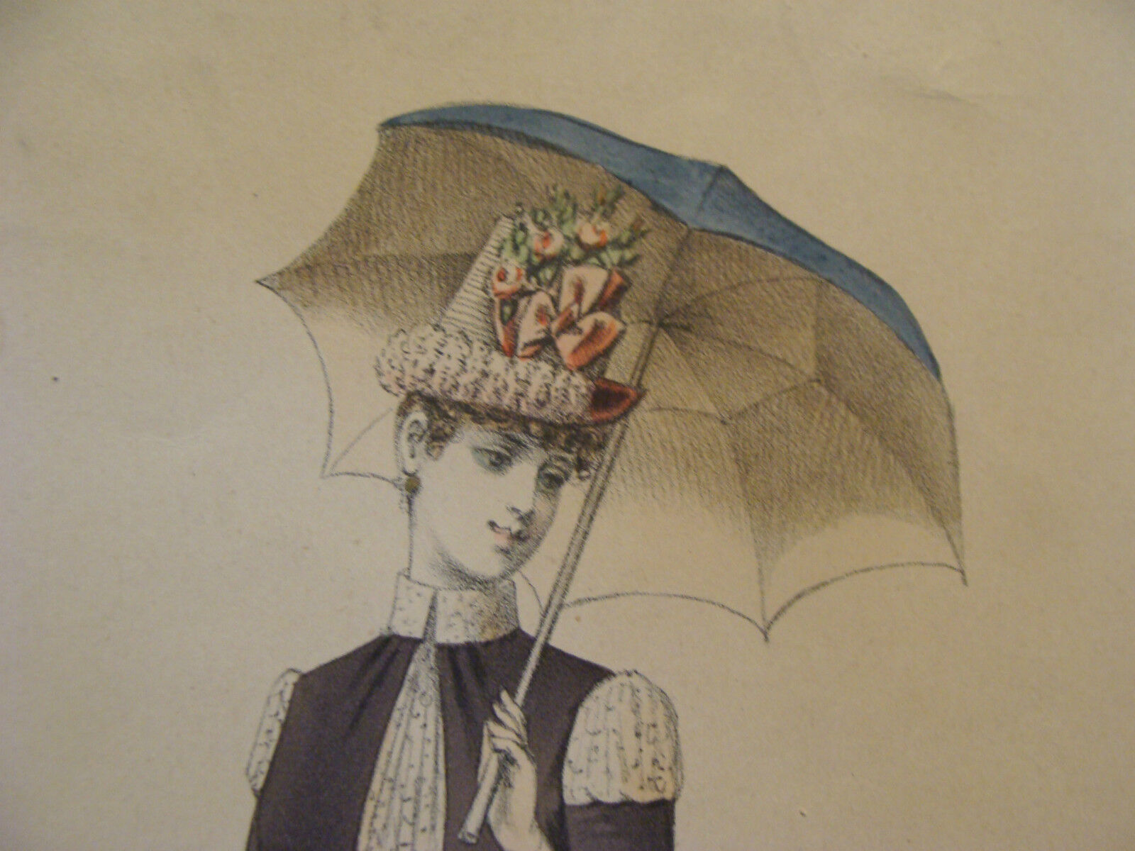 vintage PRINT:  LADY FASHION--from Ivan Pouillier Paris, torn on bottom & side