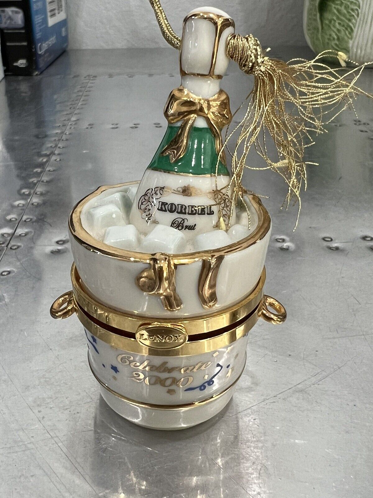 Vintage Lenox Celebrate 2000 Millennium Edition Ornament Champagne in Bucket