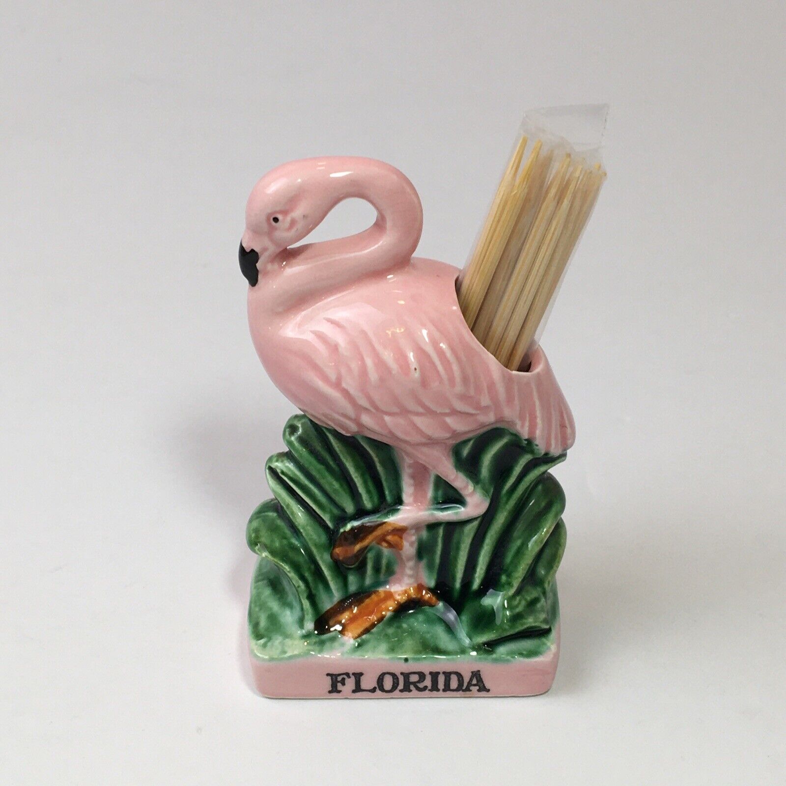 Vintage Pink Flamingo Toothpick Holder Florida Succulent Pot BONUS Flamingo