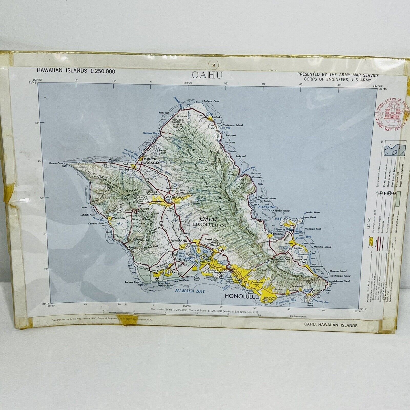 Oahu 3D Topo Topographical Map Hawaiian Islands US Army Corps Engineer Vintage
