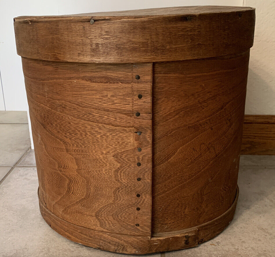 Antique Shaker Primitive Round Wood Bentwood PANTRY Storage Box 14” X 14.5”